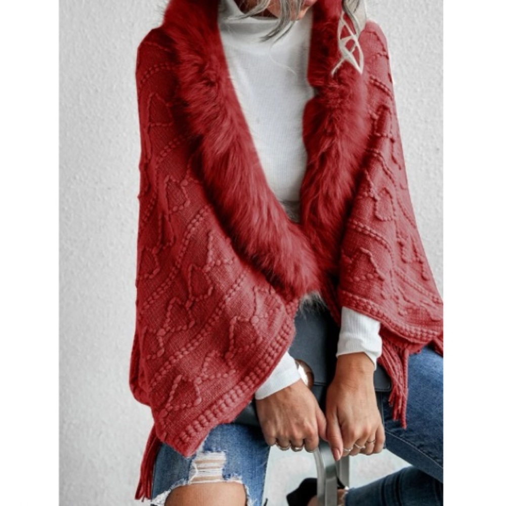 Boho vegan fur sweater cardigan open poncho - Picture 13 of 16